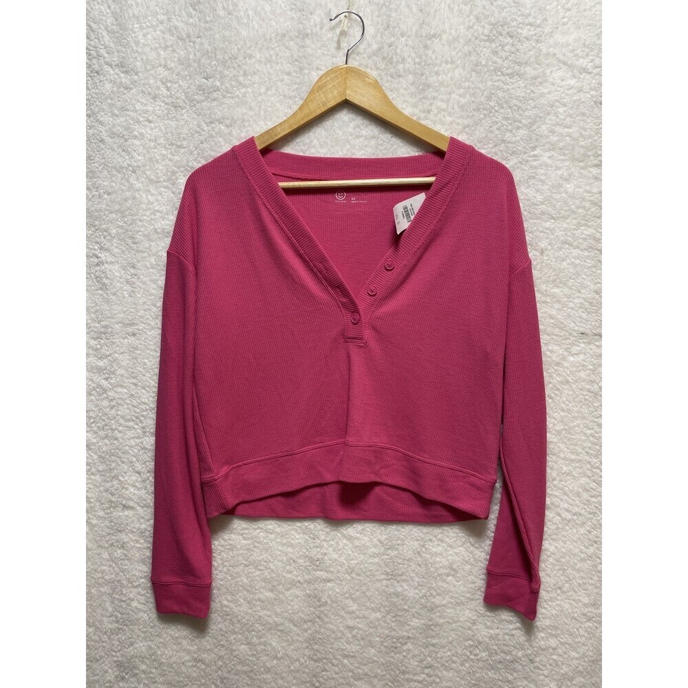Gilly Hicks Pink Henley Size XS Small Button Up NWT Long Sleeve Crop‎ Boxy